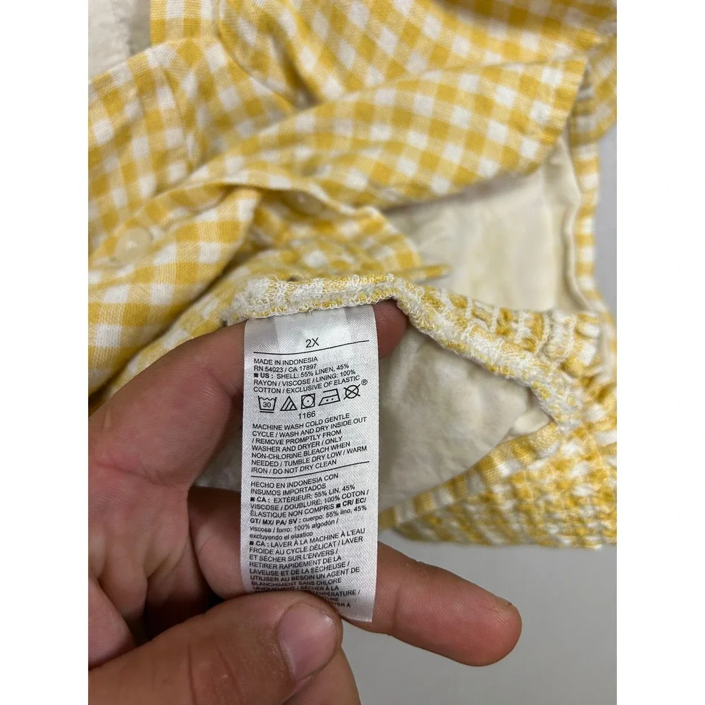 Cottagecore Old Navy Womens 2X Yellow Gingham Puff Sleeve Square Neck Crop Top